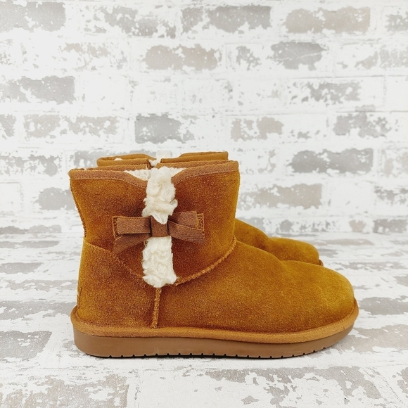 Koolaburra by UGG Victoria Mini Brown Suede Side Bow Winter Ankle Boots W288 - Picture 4 of 10